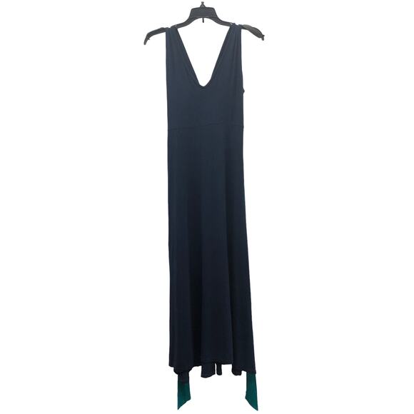 Kimi + Kai Maternity Colorblock  Belted V Neck Navy Teal Blue Maxi Dress M - Picture 5 of 7